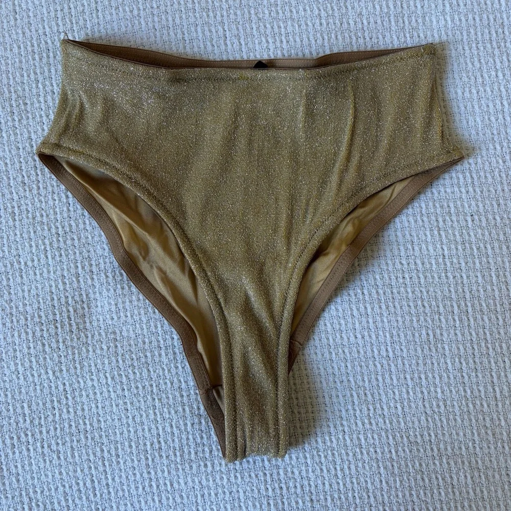 Triangl Swimwear Gold Shimmer High Waist Bikini Bottom Matching Dustbag Medium